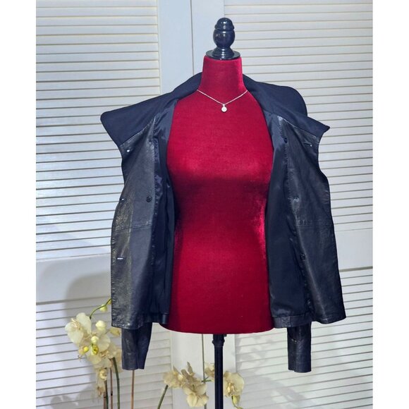 Theory Women's Black Lamb Leather Double-Breasted Moto Jacket Size M 2752 - Picture 6 of 12